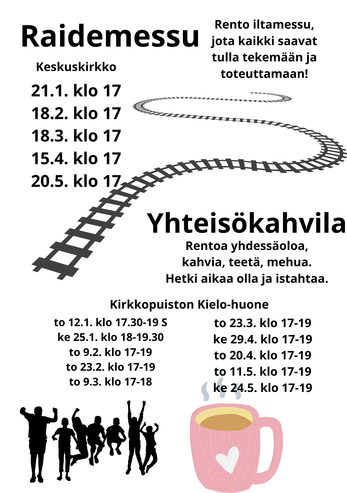 Tiedote, joka sisältää kaikki Raidemessut ja Yhteisökahvilat