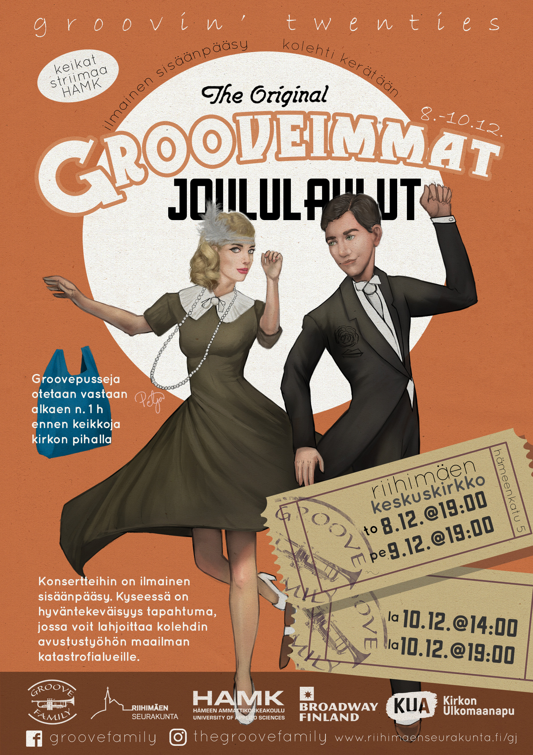 Grooveimat joululaulut To 8.12. klo 19 Pe 9.12. klo 19 La 10.12. klo 14 ja klo 19