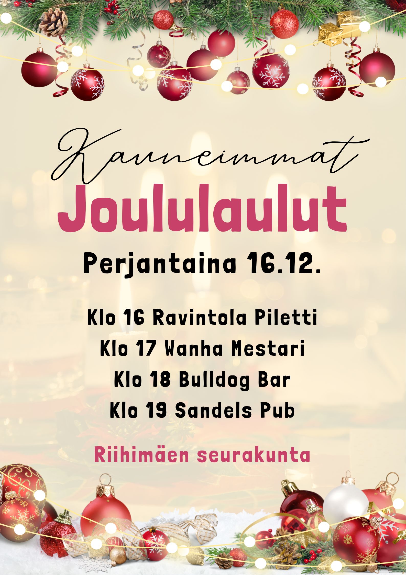 kauneimmat joululaulut pubeissa